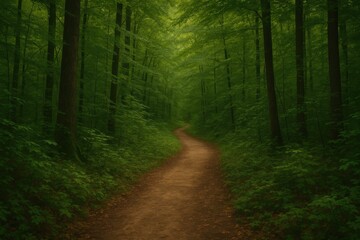 Obraz premium Serene woodland trail disappearing into lush greenery