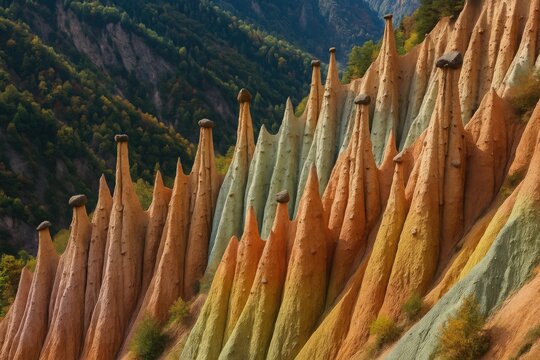 Natural rock formations resembling pyramids
