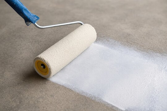 Detailed view of primer being applied to the floor surface