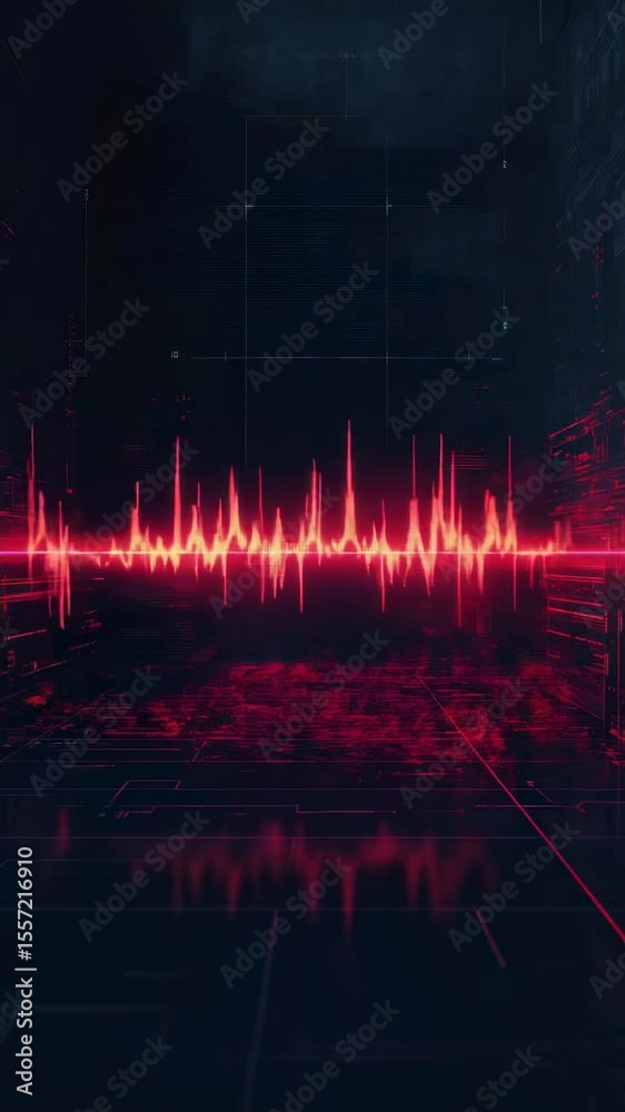 Poster Seismic waves expanding dynamically in deep red hues, spreading across a dark reflective surface and visualizing powerful energy radiating from an earthquake's epicenter