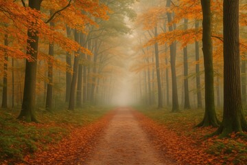 Misty Fall Forest Pathway