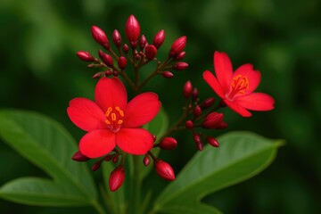 Fototapeta premium Detailed image of peregrina flora cultivated as bushes or tiny trees in your yard, showcasing vibrant red blossoms throughout the year.
