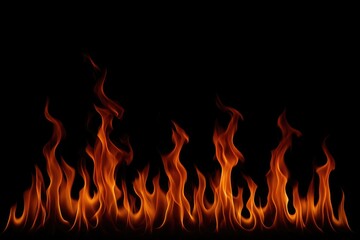 Fototapeta premium Black background with isolated fire flames and empty space for text