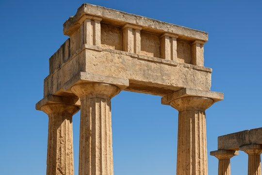 Ancient Doric Column from a Historic Temple and Sacred Site on an Aegean Island