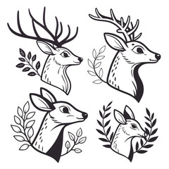 Fototapeta premium A vector collection of funny cartoon wild animals and birds, including deer, rabbits, foxes, and elk, perfect for festive Christmas designs