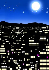 夜景と満月