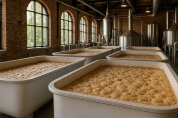 Open-tank fermentation process at a stunning brewery