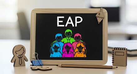 Colorful Family Drawing on Blackboard with Eap Text in Soft Lighting