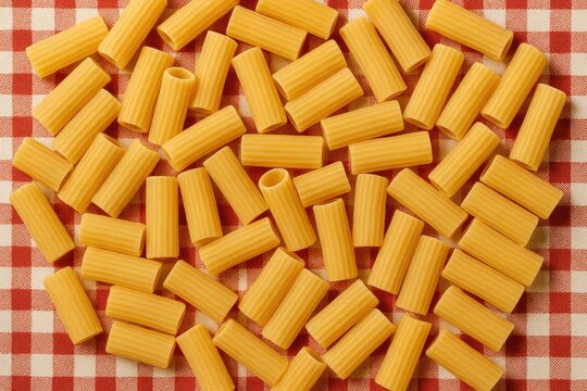 Uncooked pasta arranged on a fabric surface