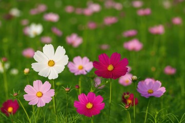 Obraz premium Vibrant Blooming Cosmos in a Meadow