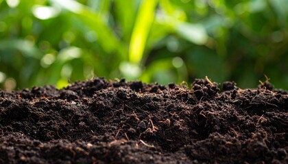 Healthy soil background. Environmentalism themed. Bio wallpaper. Lush green leaves
