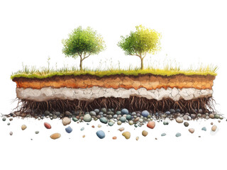 Nature cutout with transparent background of soil layers and trees png format eco-friendly concept