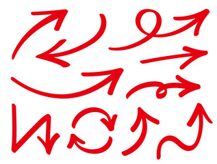 手描きの矢印のセット。シンプルな線の矢印マーク。ベクターアイコン。色んな種類のカーソル。