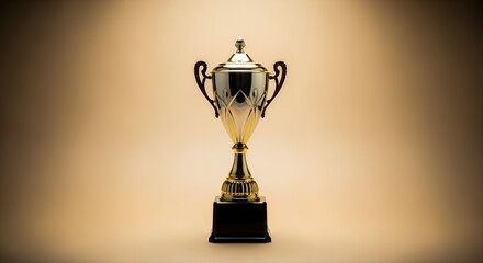 Golden Trophy on Black Base Gleaming Against Soft Beige Gradient Background