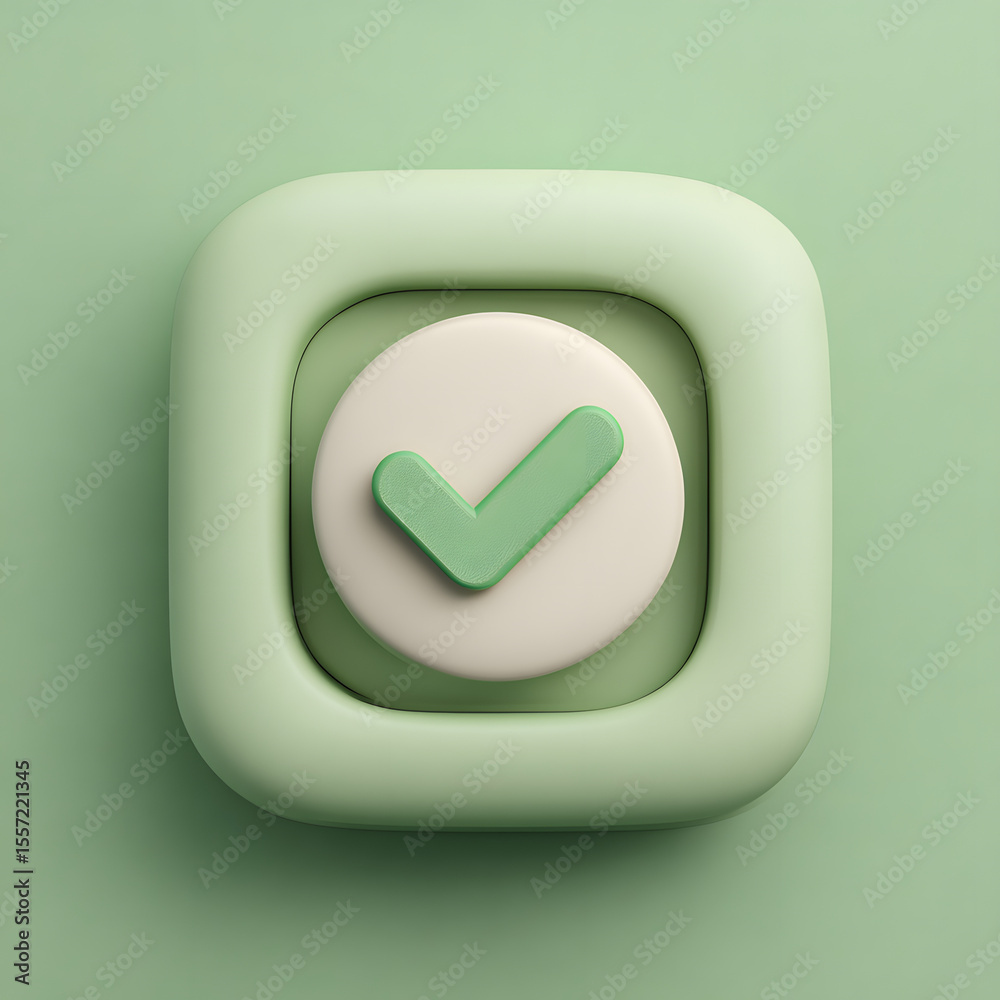 Fototapete a 3d rendered green checkmark inside a rounded square, symbolizing approval.