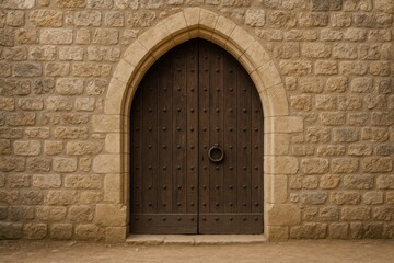 Historic timber entrance within a castle from the medieval era