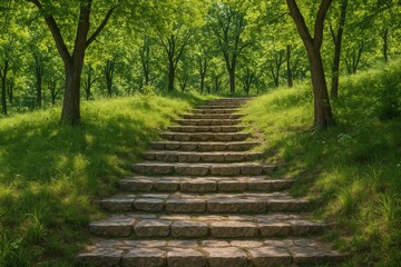 Fototapeta premium Ancient stone steps nestled within a forested area