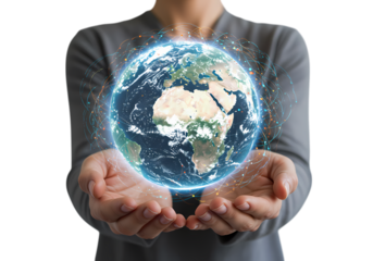 Person Holding a Glowing Earth Globe isolated on transparent background
