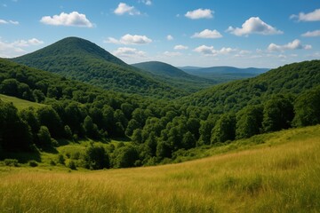 Fototapeta premium Scenic landscape of rolling hills close to a lighthouse