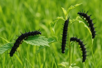 Daytime foraging by black caterpillars