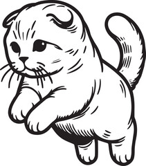 Scottish Fold Cat Vector in black and white