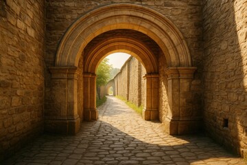 Obraz premium Stunning historic arch at the ancient site in Manyava Skete