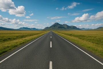 Naklejka premium Grassy landscape with a paved pathway