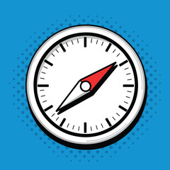 compass pop art icon with blue halftone background