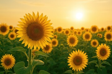 Obraz premium A vibrant and colorful sunflower landscape basking in sunlight at my residence