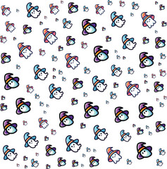 Fototapeta premium Cute halloween ghost characters wearing colorful witch hats seamless pattern