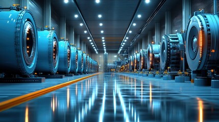 Obraz premium Industrial machinery lined in a warehouse