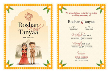Indian traditional style wedding invitation card design 