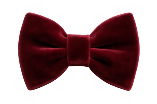 Elegant burgundy velvet bow tie showcasing refined texture against transparent backdrop, symbolizing sophisticated formal attire