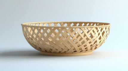 Fototapeta premium Light beige woven basket, shallow bowl shape