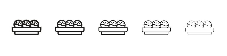 Takoyaki iconBlack linear bold and thin strokes set