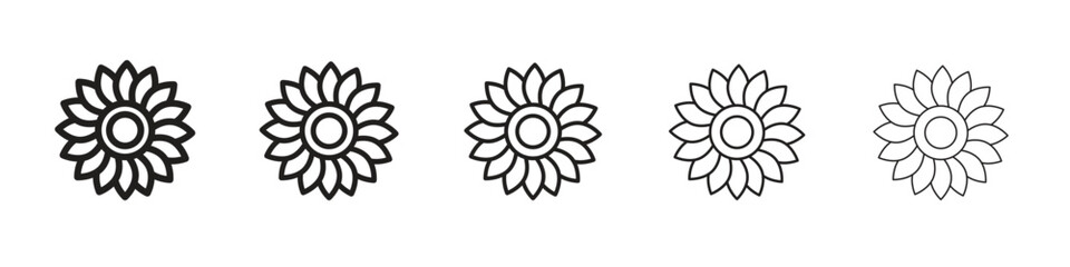Sunflower iconBlack linear bold and thin strokes set