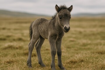 Fototapeta premium Stunning grey wild-colored foal just a day old