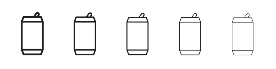 Soda can iconBlack linear bold and thin strokes set