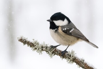Obraz premium A small bird perched on a moss-covered branch