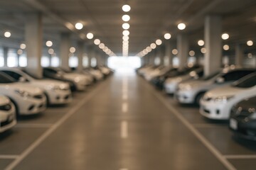 Abstract view of a blurred car parking area in a shopping mall