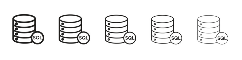 SQL iconBlack linear bold and thin strokes set