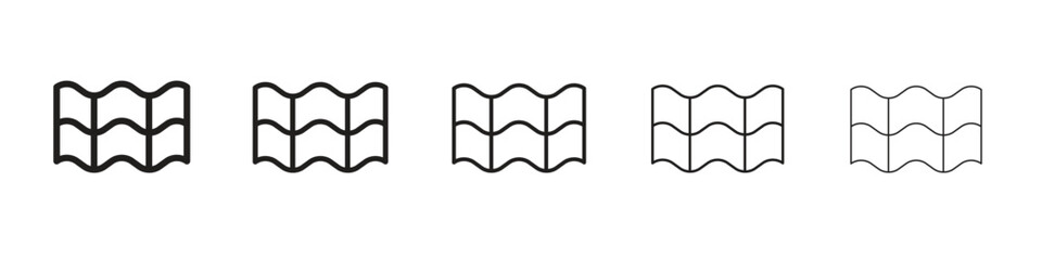 Roof tile iconBlack linear bold and thin strokes set