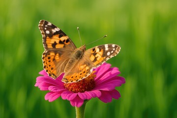 Close-up of a stunning butterfly resting on a vibrant pink flower