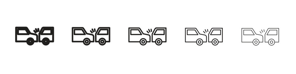 Rear end collision iconBlack linear bold and thin strokes set