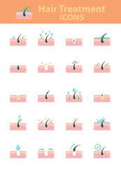 set of hair care icons, epidermis, follicle