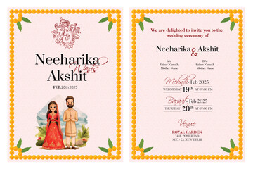 Indian traditional style wedding invitation card design 