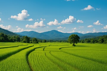 Naklejka premium Stunning landscape of lush rice terraces in a northern region