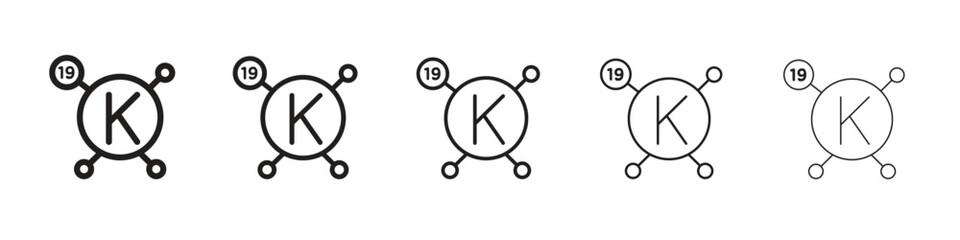 Potassium iconBlack linear bold and thin strokes set