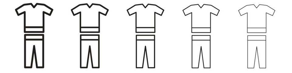 Pijama iconBlack linear bold and thin strokes set