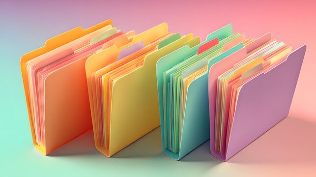 Red 3D folder icon with business documents and blank papers